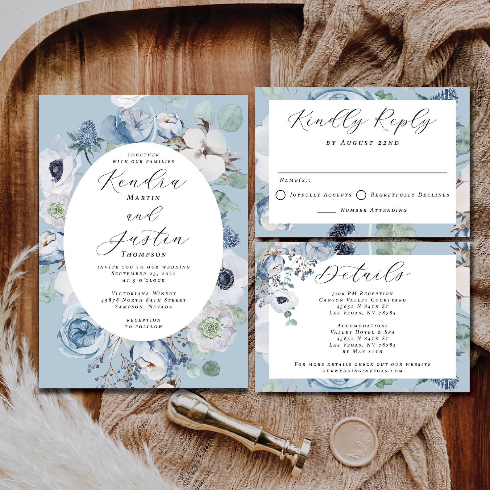 Dusty Blue Wedding Invitation Suite blue wedding floral | Etsy
