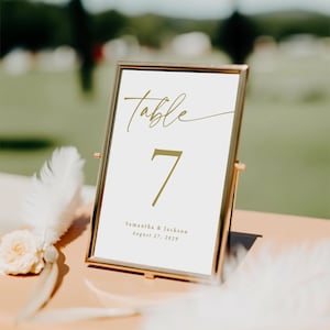 Gold Wedding Table Number Signs Printed, Personalized Reception Decor, Simple Modern Wedding, TN114