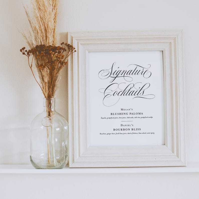 Classic Signature Drinks Wedding Sign printed: reception decor, his and hers, WS133 image 7