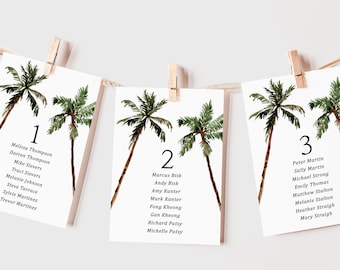 Palm Tree Seating Charts printed, 5x7 seating chart, 4x6 seating chart, printed seating charts, tropical wedding seating charts, SC103