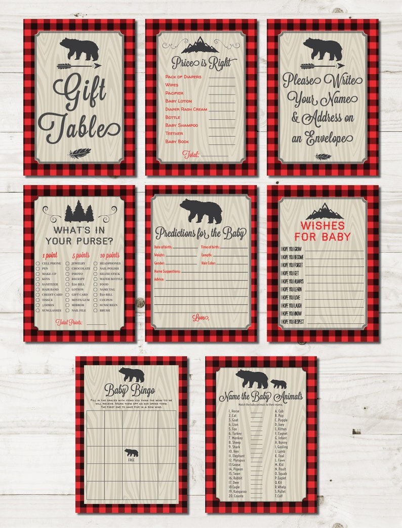 Lumberjack Baby Shower Games buffalo plaid Printable Instant Etsy