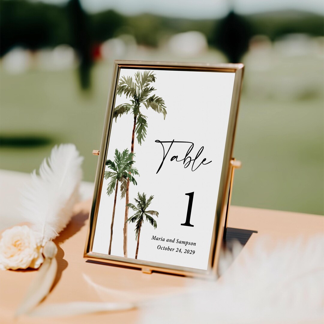 Palm Tree Table Numbers Printed, Tropical Destination Wedding, 4x6 and ...