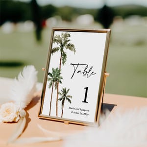 Palm Tree Table Numbers Printed, Tropical Destination Wedding, 4x6 and 5x7 Table Cards, TN103
