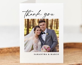 Personalized Wedding Photo Thank You Cards: Folded 5x3.5, Envelopes Included T182