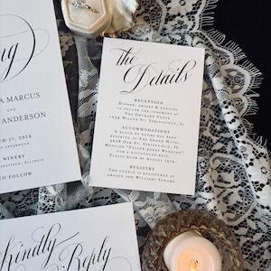 Classic Wedding Invitation Suite qr code printed: envelopes, rsvp card, details card, calligraphy, W251 image 7