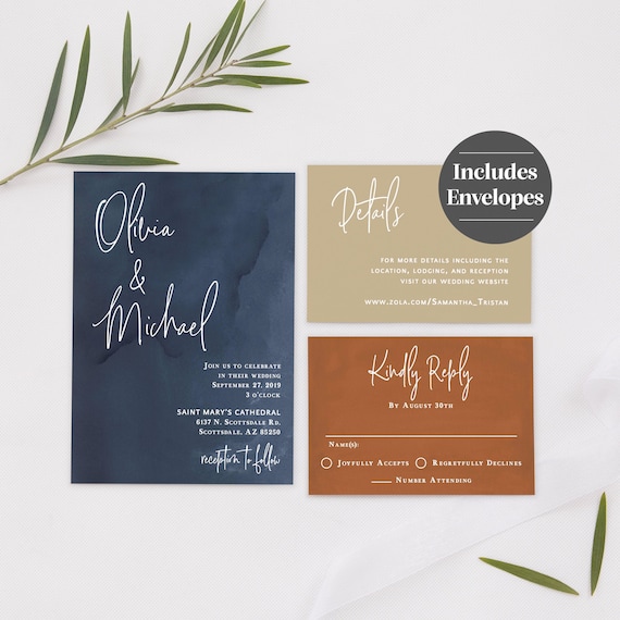 Rust And Navy Wedding Invitation Terracotta And Navy Wedding Orange And Navy Wedding Printed Wedding Invitations With Rsvp Card By Coral Balloon Catch My Party