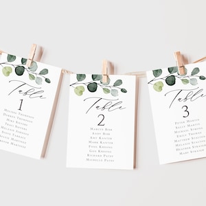 Eucalyptus Seating Charts Printed, 5x7 seating chart, 4x6 seating chart, printed seating charts, elegant wedding seating charts, SC104