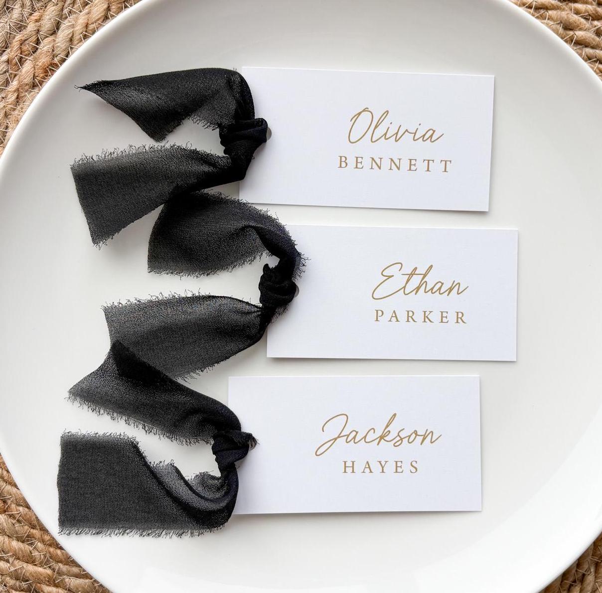Personalized Place Cards with Ribbon printed, chiffon ribbon, wedding reception, bridal shower, personalized names, name tags, RPC101