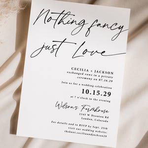 Nothing Fancy Just Love Invitation printed: simple wedding reception invite, includes envelopes, W108