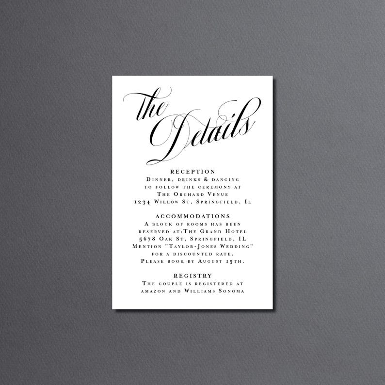 Classic Wedding Invitation Suite qr code printed: envelopes, rsvp card, details card, calligraphy, W251 image 10