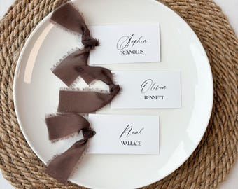 Personalized Name Cards with Brown Ribbon printed: wedding reception, baby or bridal shower, RPC108