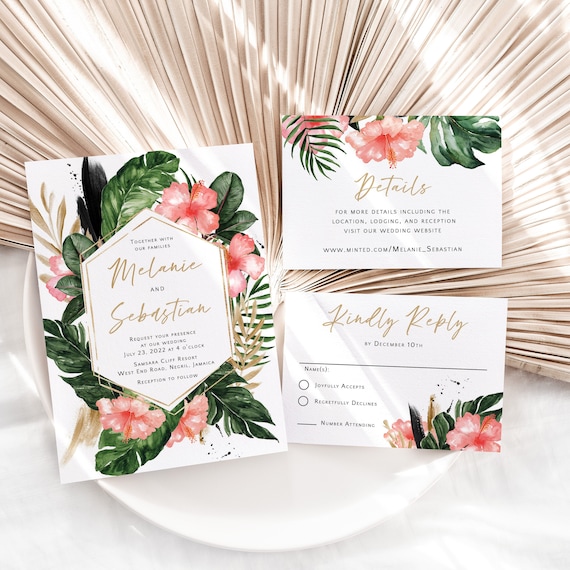 Hawaii Wedding Invitation Suite, printed, Hawaiian wedding invitation