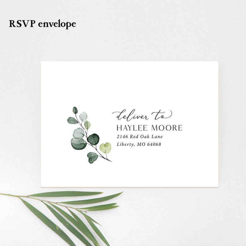 Eucalyptus Guest and Return Address Envelope Printing - with purchase of our invitations only, A106 image 8