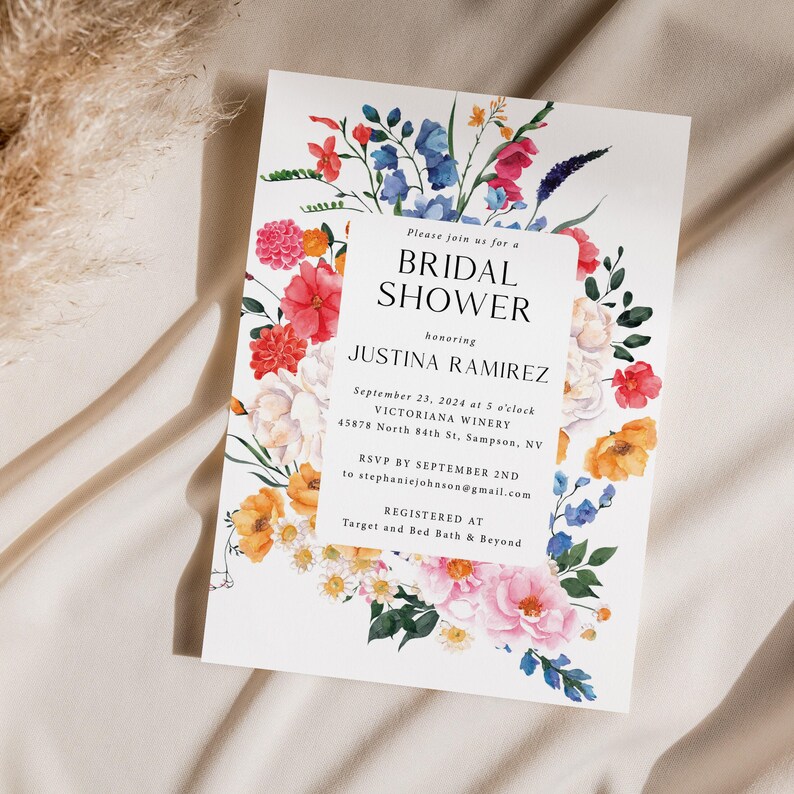 Wildflowers Thank You Card Printed, wedding or bridal shower, Personalized, folded with Envelopes, T125 画像 8