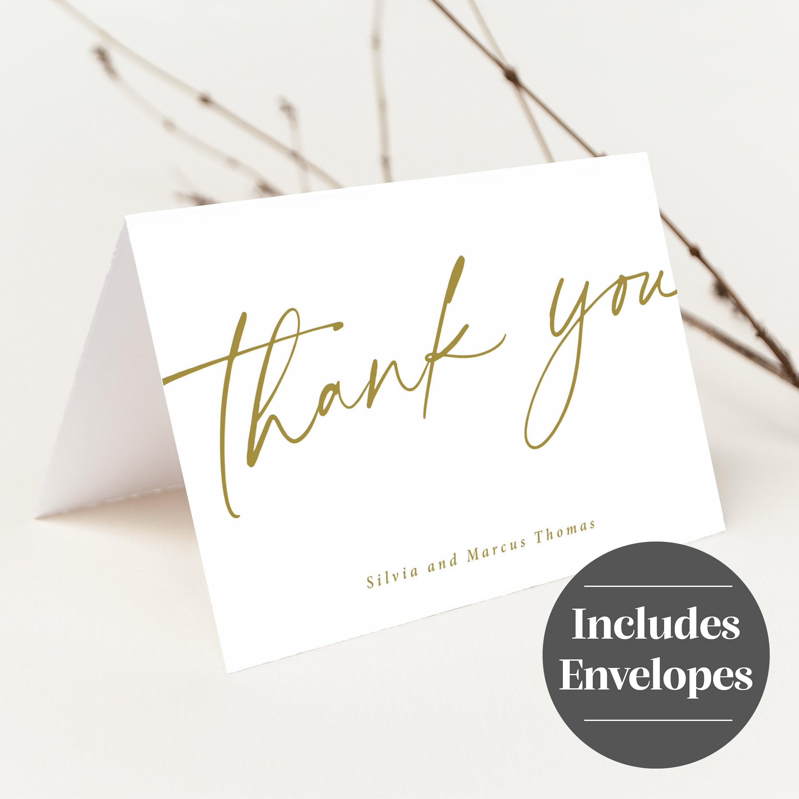 Gold Wedding Thank You Cards Printed, With Envelopes, Personalized ...
