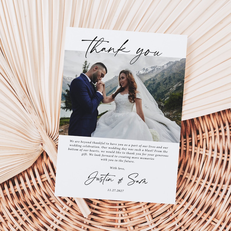 Wedding Thank You Cards with Photo Printed, envelopes, wedding picture, personalized, custom photo card, wedding photo, T102 image 9