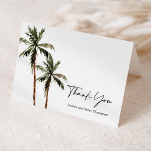 Palm Tree Wedding Thank You Card Printed, Folded with Envelopes, tropical destination