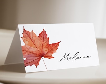 Personalized Thanksgiving Place Cards, Watercolor Fall Leaf Printed Dinner Seating Cards, Friendsgiving, PC175