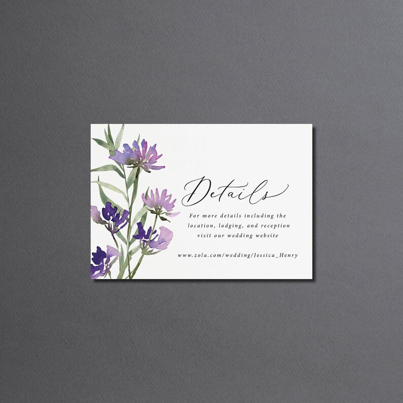 Purple and Gold Wedding Invitation Suite printed: mail in RSVP details card, floral, W127 image 6