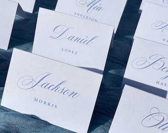 Dusty Blue Place Cards printed: rehearsal dinner wedding or shower, with personalized names PC249