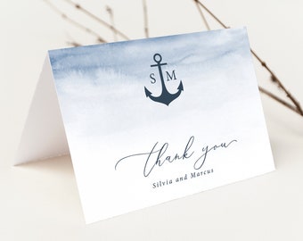 Nautical Wedding Thank You Card printed, with Envelopes, Folded Thank You Card, printed, T109