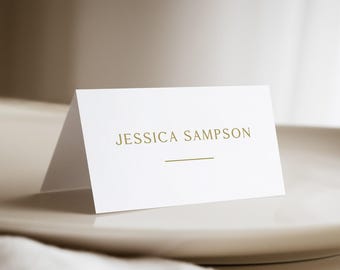 Gold Wedding Place Cards printed: personalized name tags, elegant rehearsal dinner, party, PC148