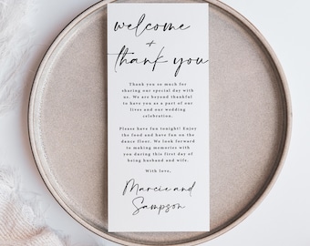 Wedding Table Welcome and Thank You Cards Printed: reception plate place cards, T172