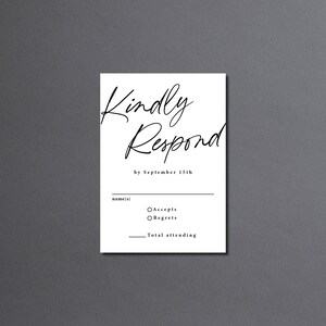 Conjunto de invitación de boda sencilla impresa: RSVP por correo, tarjeta de detalles, blanco y negro, W155 imagen 8