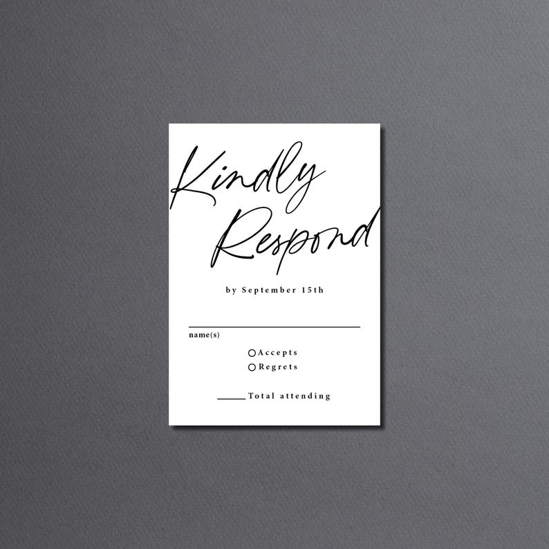 Conjunto de invitación de boda sencilla impresa: RSVP por correo, tarjeta de detalles, blanco y negro, W155 imagen 8