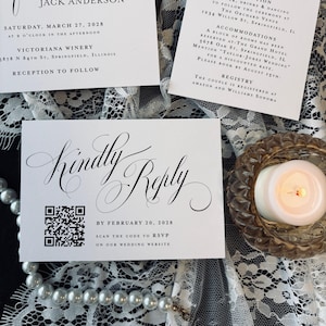 Classic Wedding Invitation Suite qr code printed: envelopes, rsvp card, details card, calligraphy, W251 image 6