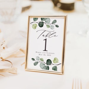 Eucalyptus Table Numbers Printed, 5x7 table numbers, 4x6 table numbers, printed table numbers, greenery wedding, elegant wedding, TN104