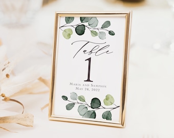 Eucalyptus Table Numbers Printed, 5x7 table numbers, 4x6 table numbers, printed table numbers, greenery wedding, elegant wedding, TN104