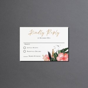 Hawaii Wedding Invitation Suite printed, Hawaiian wedding invitation, hibiscus wedding invitation, tropical floral, tropical wedding, W161 image 5
