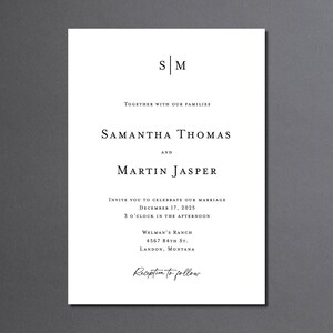 Monogram Wedding Invitation with QR code Printed: simple invite suite, RSVP details card, W142 image 6