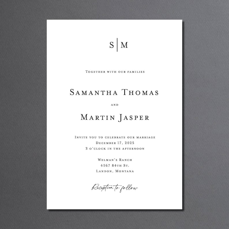 Monogram Wedding Invitation with QR code Printed: simple invite suite, RSVP details card, W142 image 6