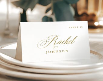Gold Classic Wedding Place Cards with Names and Table Numbers, Printed Personalized Calligraphy, PC116