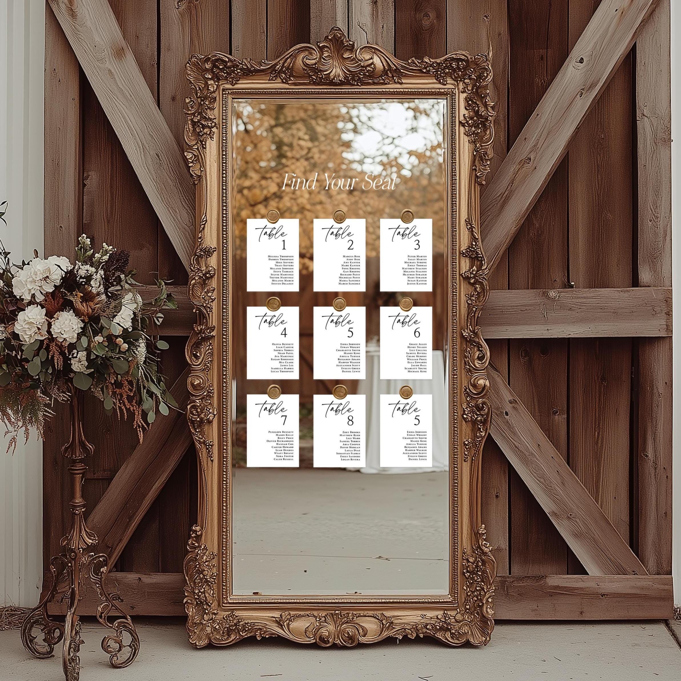 Simple Wedding Seating Chart Cards with Wax Seals printed, reception decor, wedding reception, table seating assignments, SC125