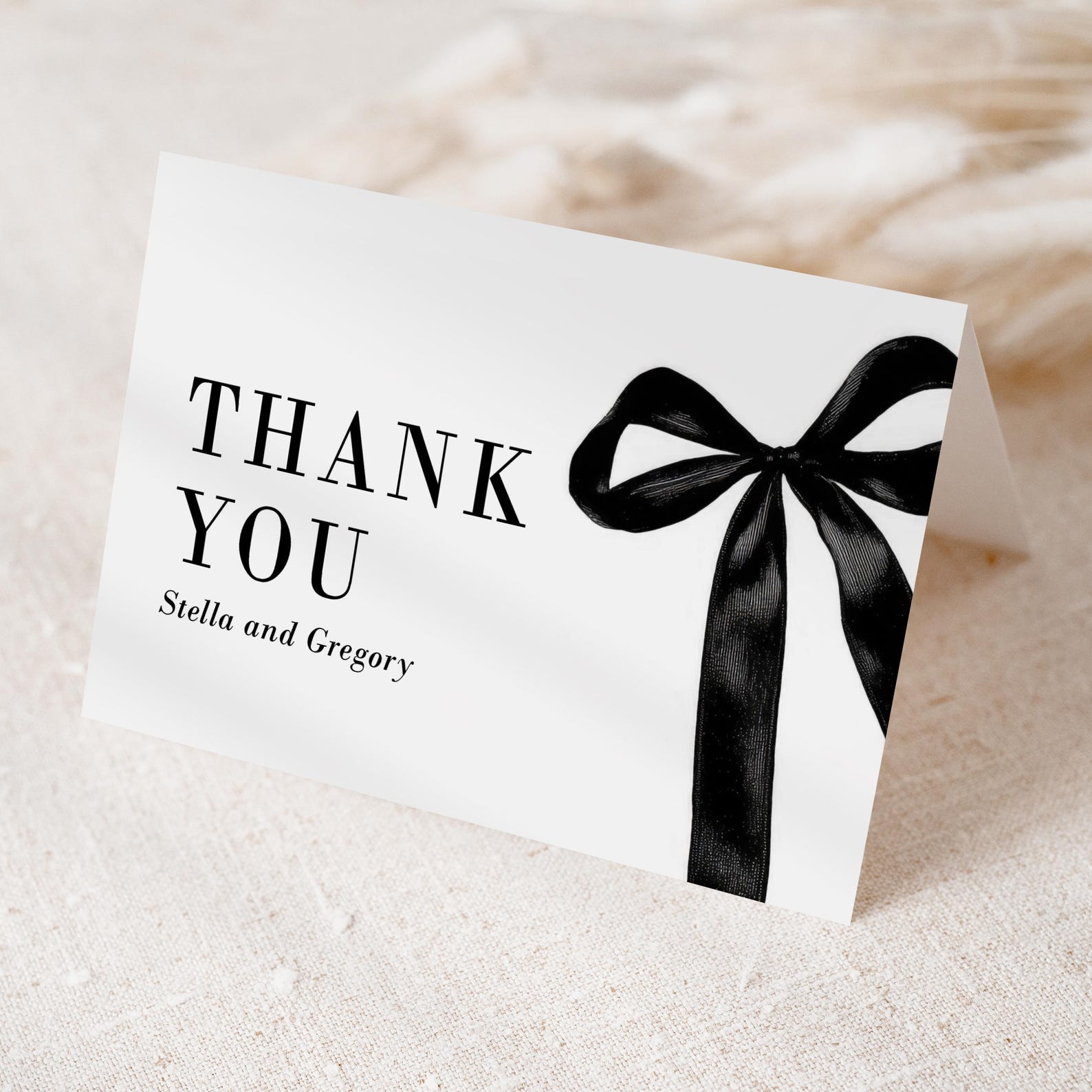 Black Bow Wedding Thank You Cards Printed, Personalized With Envelopes ...
