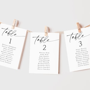 Simple Wedding Seating Chart Cards Printed, Modern Reception Table Assignments, Minimalist Wedding Decor, SC112