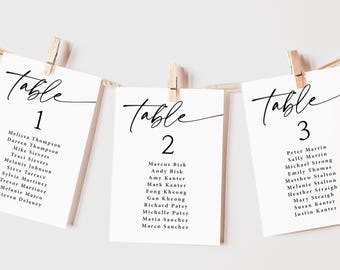 Simple Wedding Seating Chart Cards Printed, Modern Reception Table Assignments, Minimalist Wedding Decor, SC112