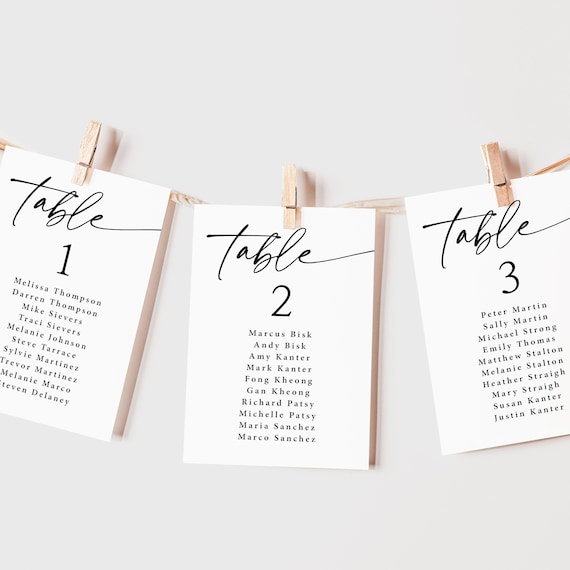 Simple Wedding Seating Chart Cards Printed, Modern Reception Table Assignments, Minimalist Wedding Decor, SC112