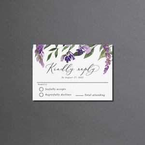 Purple and Gold Wedding Invitation Suite printed: mail in RSVP details card, floral, W127 image 7