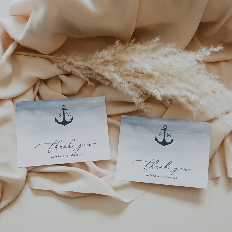 Nautical Wedding Thank You Card printed, with Envelopes, Folded Thank You Card, printed, T109 image 4