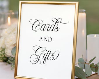 Cards and Gifts Sign Printed: Black White Wedding Reception decor WS147