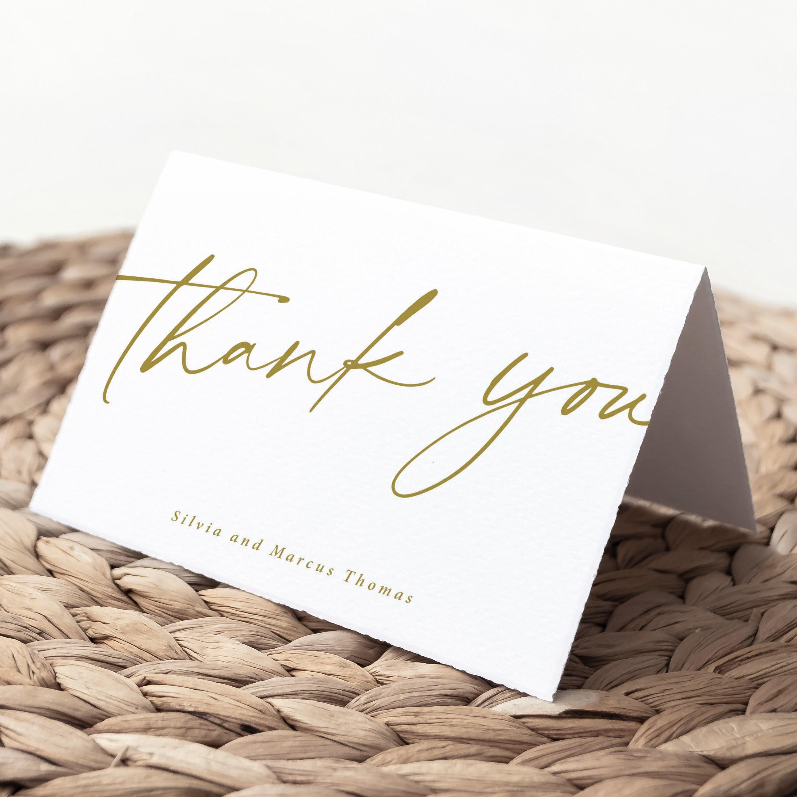 Gold Wedding Thank You Cards Printed, With Envelopes, Personalized ...
