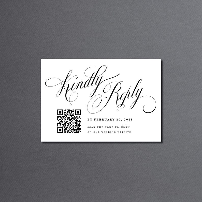 Classic Wedding Invitation Suite qr code printed: envelopes, rsvp card, details card, calligraphy, W251 image 9