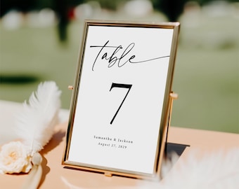 Simple Wedding Table Numbers Printed: Minimalist Black and White Reception Sign Decor, TN116