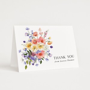 Floral Bridal Shower Thank You Card Printed and Personalized: with Envelopes, pastel wildflowers, T122 image 3