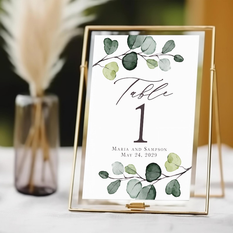 Eucalyptus Table Numbers Printed, 5x7 or 4x6, Greenery Wedding Table Signs, Elegant Reception, TN104 image 10