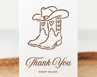 Boots and Bubbly Bridal Shower Thank You Card: Western Cowgirl Brunch Printed, personalized, T205